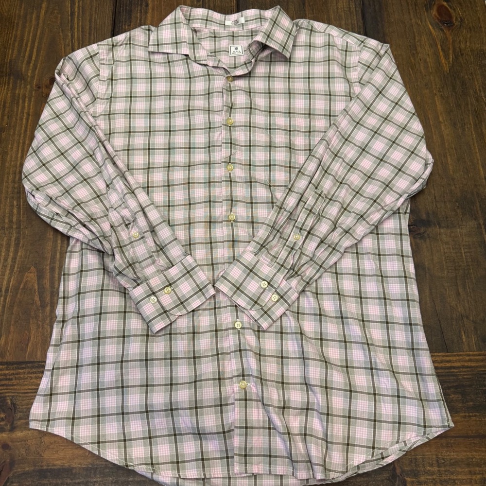 Peter Millar Mens Plaid Button Up Long Sleeve Dress Shirt Size Large, colorful